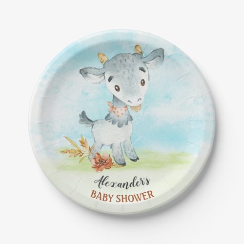 Watercolor Goat Baby Shower Farm Paper Plates