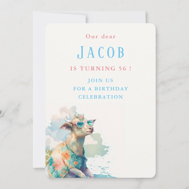 Watercolor Goat - Birthday Invitation Card (Front)
