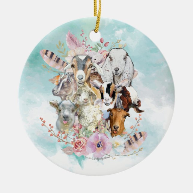 Watercolor GOAT Breeds Collage | GetYerGoat™ Ceramic Ornament (Front)