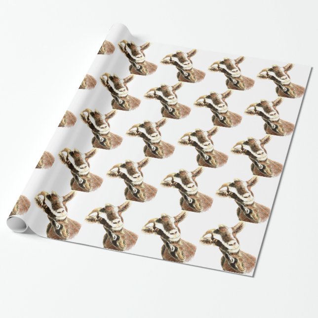 Watercolor  Goat Farm Animal Wrapping Paper (Unrolled)