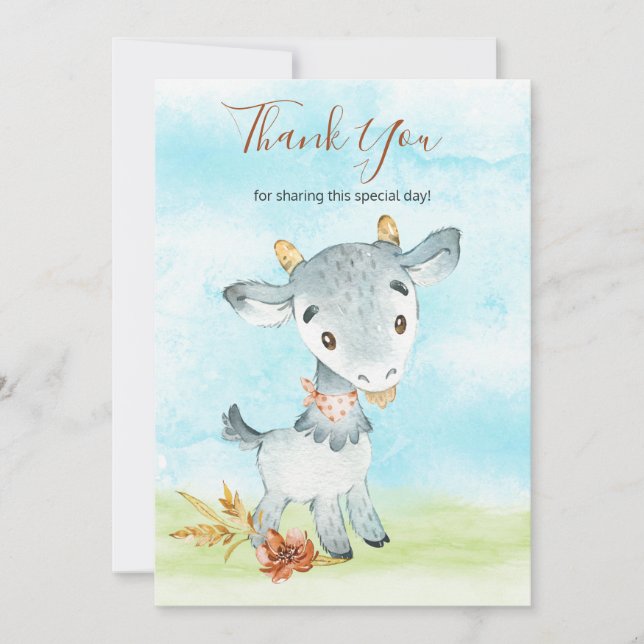 Watercolor Goat Farm Thank You Card (Front)