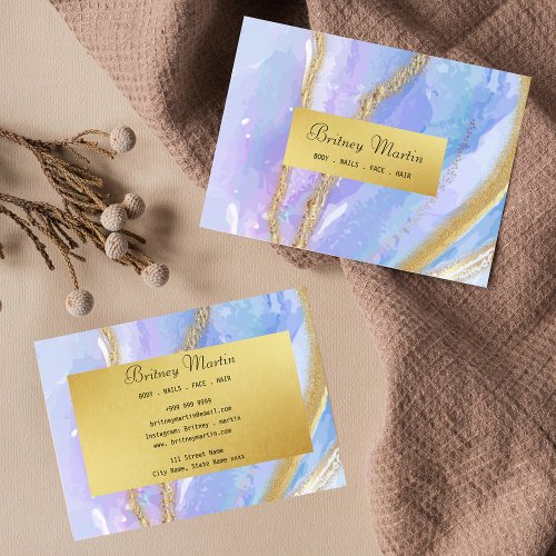 watercolor gold and blue custom business card