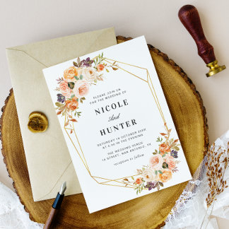 watercolor gold and blush geometric wedding invitation