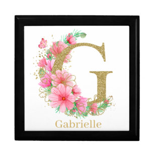 Watercolor Gold and Floral Monogram Letter G Gift Box