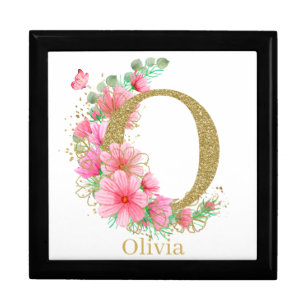Watercolor Gold and Floral Monogram Letter O Gift Box
