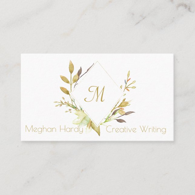 Watercolor Gold and Gray Frame Business Card (Front)