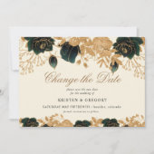 Watercolor Gold And Green Roses Change The Date Invitation (Front)