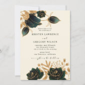 Watercolor Gold and Green Roses Wedding Invitation (Front)
