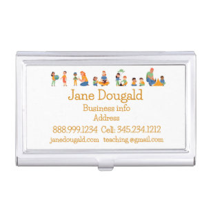 Watercolor Gold Apple Teacher, Instructor Tutor Business Card Case