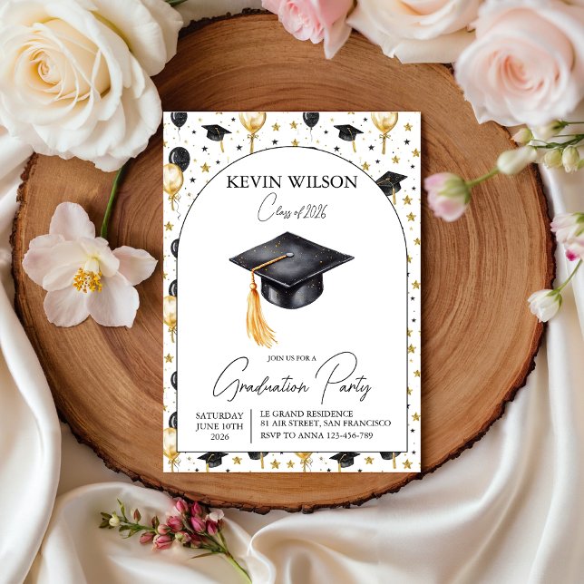 Watercolor Gold Balloon Graduation Invite (Creator Uploaded)