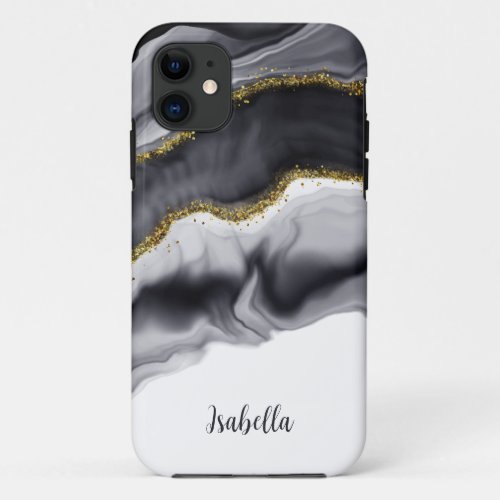 Watercolor Gold Black Personalize iPhone 11 Case