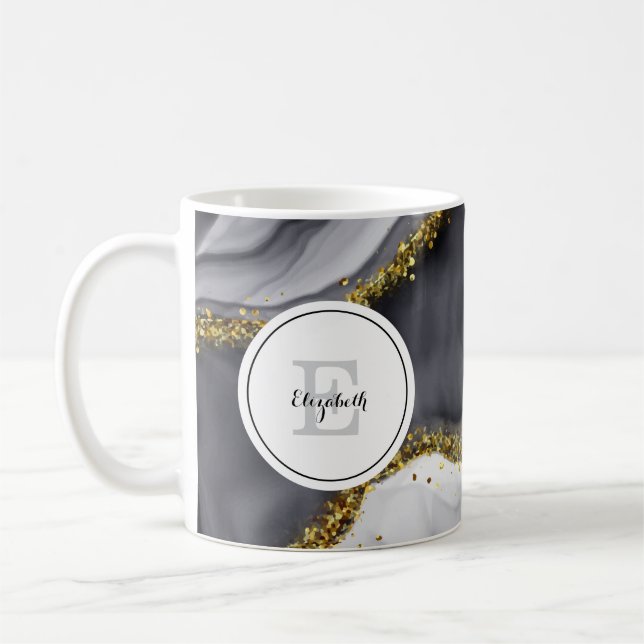 Watercolor Gold Black Personalize Coffee Mug (Left)