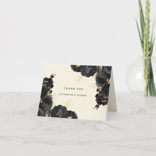 Watercolor Gold Black Roses Photo Thank You Card