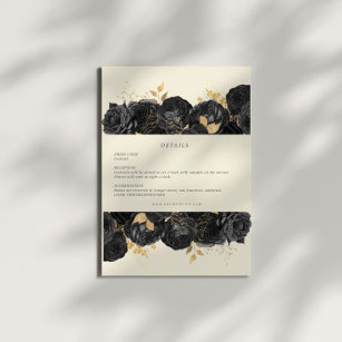 Watercolor Gold Black Roses Reception Details Card