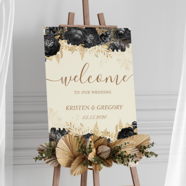 Watercolor Gold Black Roses Wedding Welcome Poster (Creator Uploaded)