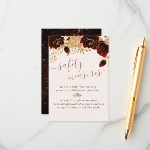 Watercolor Gold Burgundy Roses Safety Measures Enclosure Card