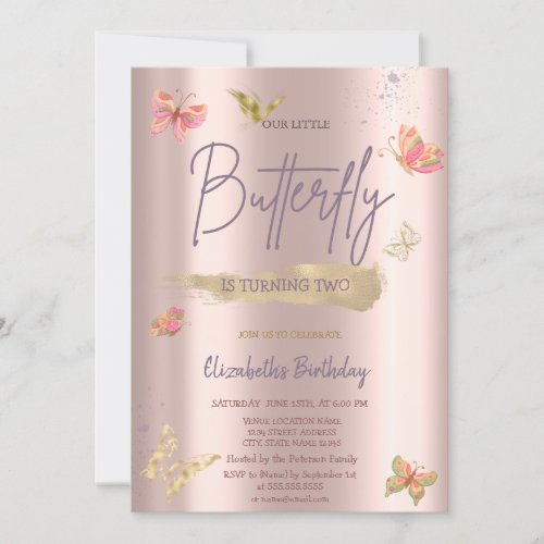 Watercolor Gold Butterflies Rose Gold Birthday  Invitation