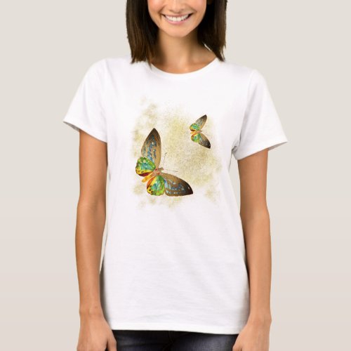  Watercolor Gold Butterfly on Gold Dust Glitter T_Shirt