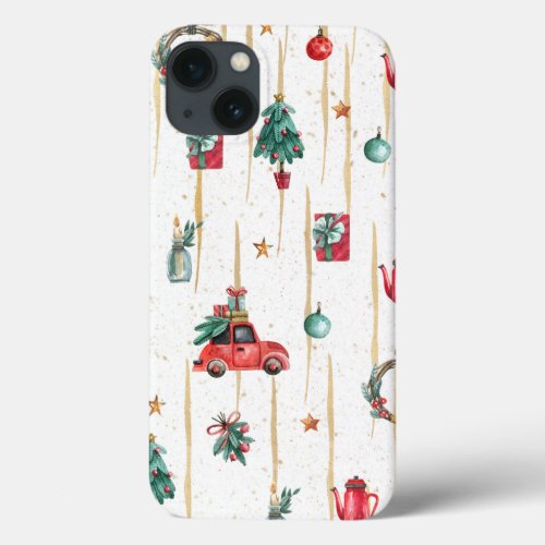 Watercolor Gold Christmas 7 Pattern iPhone 13 Case