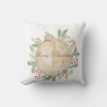 Watercolor Gold Christmas Ornament  Throw Pillow