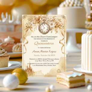 Watercolor gold Cinderella theme quinceanera Acrylic Invitations