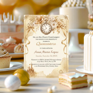 Watercolor gold Cinderella theme quinceanera Invitation