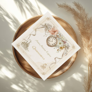 Watercolor gold Cinderella theme quinceanera Napkins