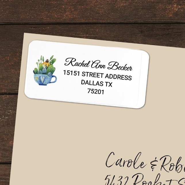 Watercolor Gold Coneflower in Teacup Address Label (Creator Uploaded)