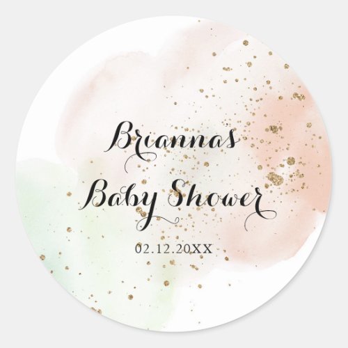 Watercolor Gold Confetti Baby Shower Favor Classic Round Sticker