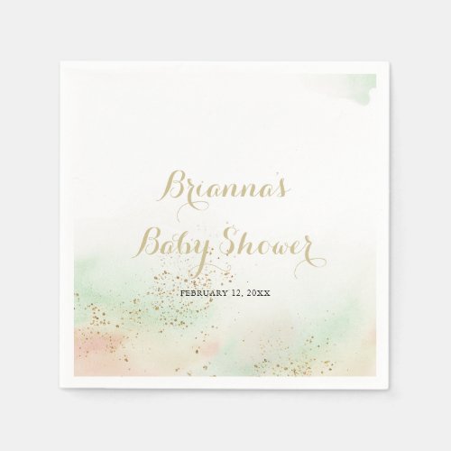 Watercolor Gold Confetti Baby Shower  Napkins