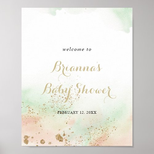 Watercolor Gold Confetti Baby Shower Welcome  Poster