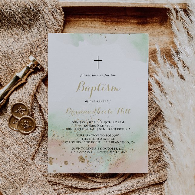 Watercolor Gold Confetti Baptism  Invitation (Creator Uploaded)
