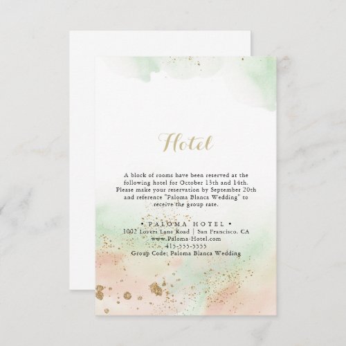 Watercolor Gold Confetti Calligraphy Hotel  Enclosure Card