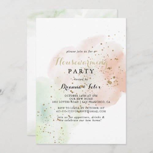 Watercolor Gold Confetti Housewarming Party Invitation