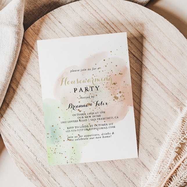 Watercolor Gold Confetti Housewarming Party Invitation (Creator Uploaded)