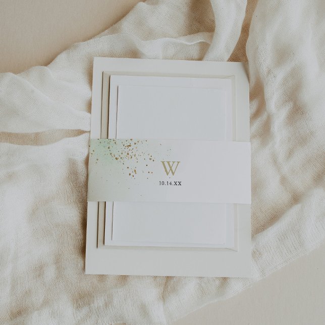 Watercolor Gold Confetti Monogram Wedding  Invitation Belly Band (Creator Uploaded)