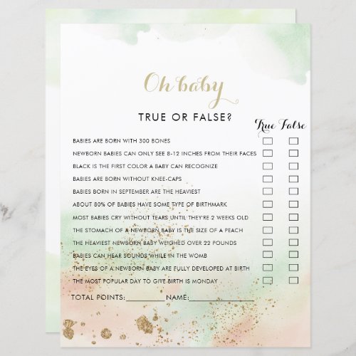Watercolor Gold Confetti Oh Baby Shower Game