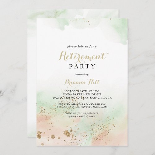 Watercolor Gold Confetti Retirement Party  Invitation