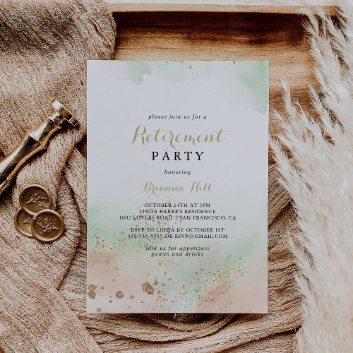 Watercolor Gold Confetti Retirement Party 