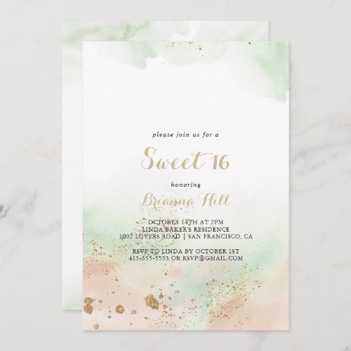 Watercolor Gold Confetti Sweet 16 Birthday Party  Invitation