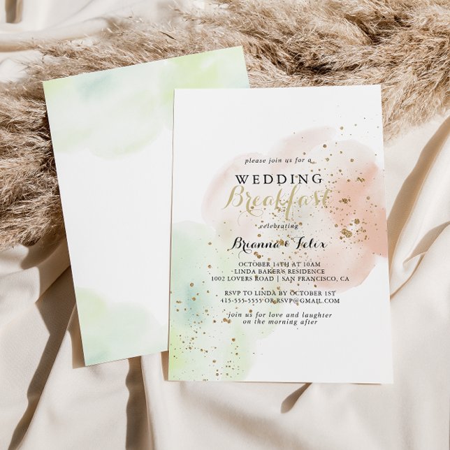 Watercolor Gold Confetti Wedding Breakfast Invitation (Creator Uploaded)