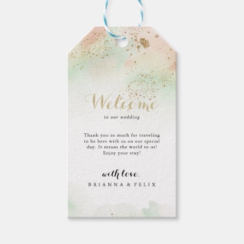 Watercolor Gold Confetti Wedding Welcome  Gift Tags
