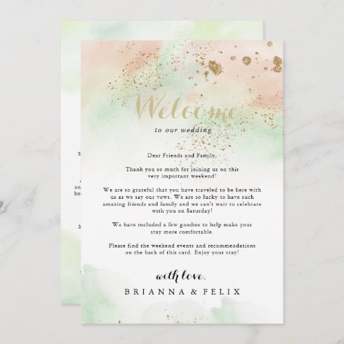 Watercolor Gold Confetti Wedding Welcome Letter
