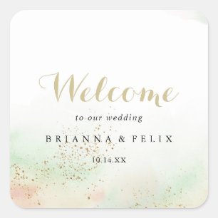 Watercolor Gold Confetti Wedding Welcome Square Sticker