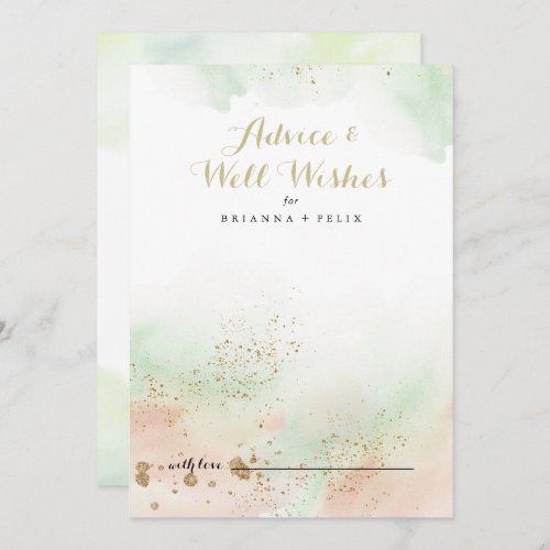 Watercolor Gold Confetti Wedding Well Wishes  Advice Card