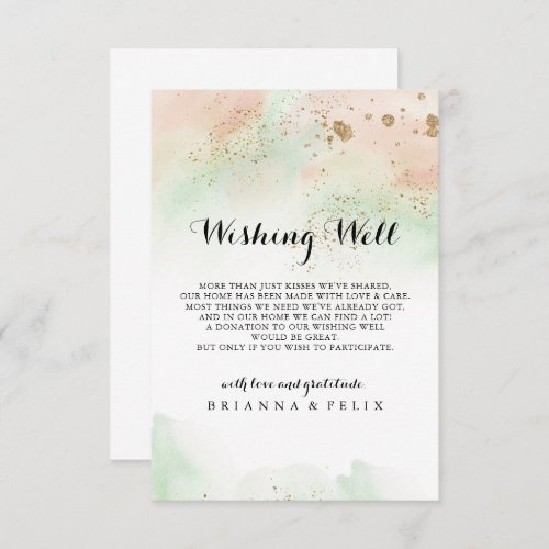 Watercolor Gold Confetti Wedding Wishing Well  Enclosure Card