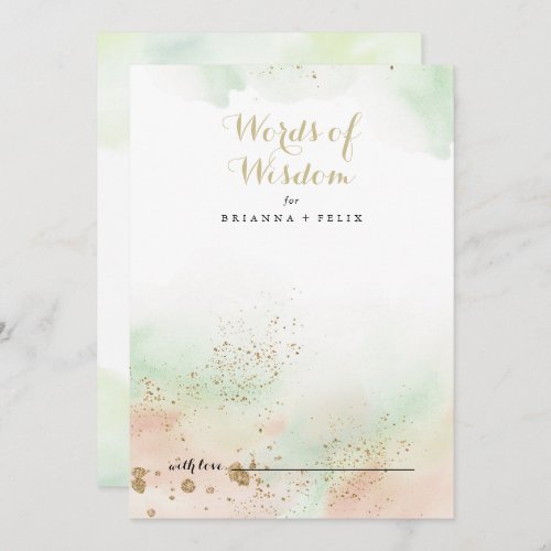 Watercolor Gold Confetti Wedding Words of Wisdom  Advice Card