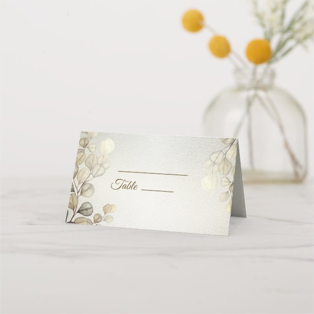 Watercolor Gold Eucalyptus Foliage Wedding Shiny Place Card (Front)