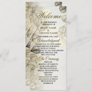Watercolor Gold Eucalyptus Foliage Wedding Shiny Program