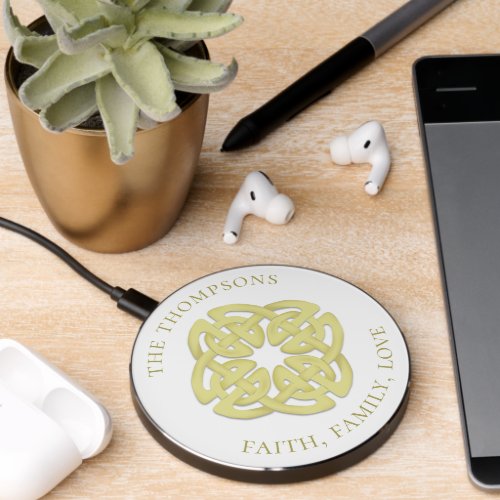 Watercolor Gold Family Celtic Cross Simple  Wireless Charger